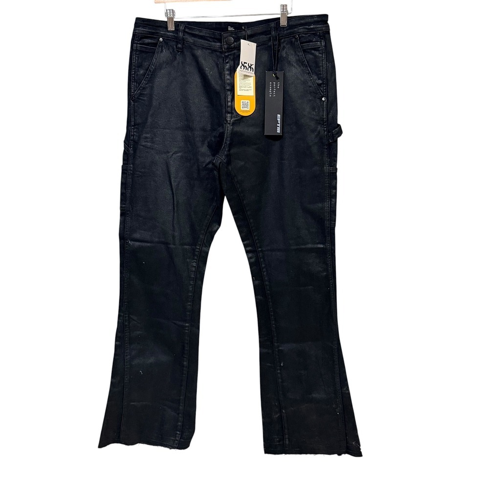 EPTM Mens Waxed Black Carpenter Flared Pants 10957 Coated Workwear Size 38 XXL